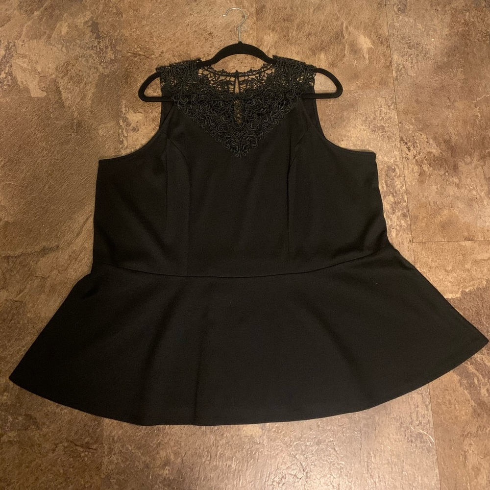 MXM Black Peplum Top with Lace Collar - 3X - Picture 2 of 7